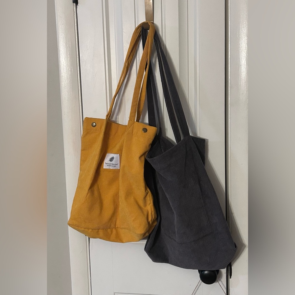 Two Grey and yellow Tote bags